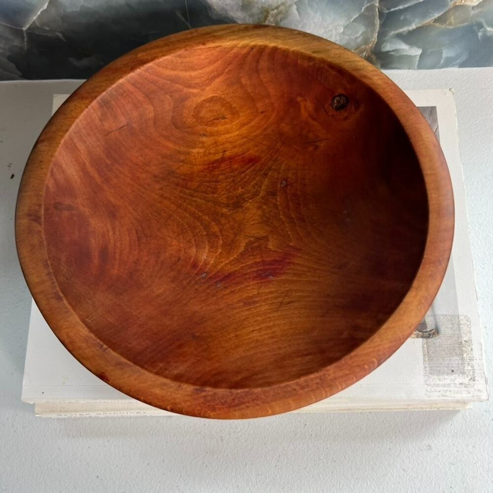 Hand Carved Decorative Bowl 9" Wood Mahogany MCM